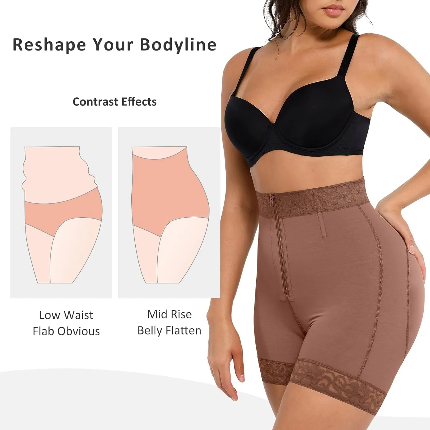 FeelinGirl Body Shaper for Women Butt Lifting Shapewear Tummy Control Panties with Hook Zipper Closure