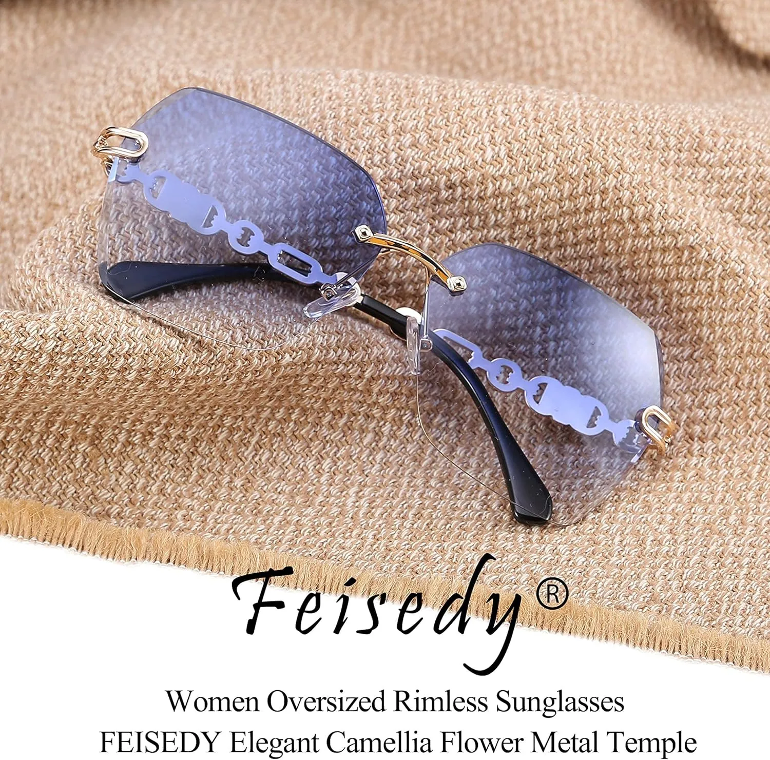 FEISEDY Classic Rimless Sunglasses Women Metal Frame Diamond Cutting Lens Sun Glasses B2567