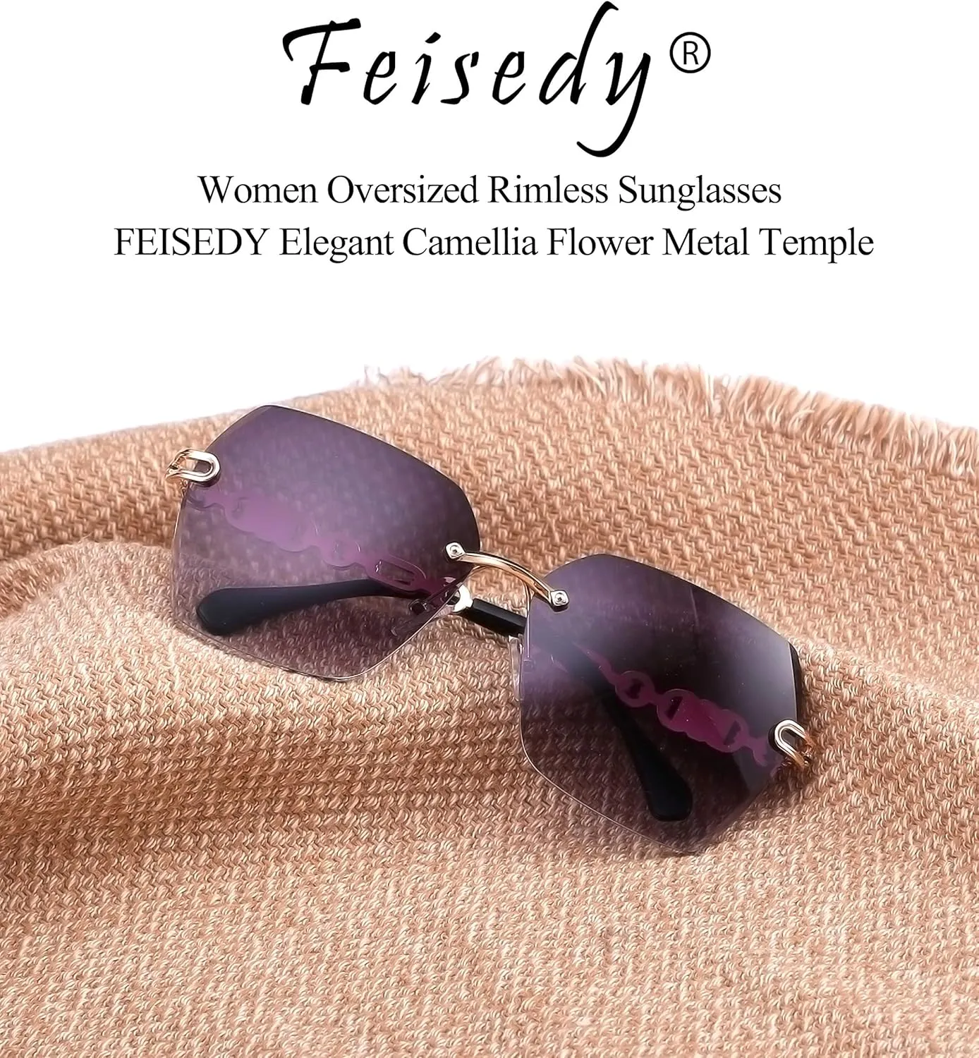 FEISEDY Classic Rimless Sunglasses Women Metal Frame Diamond Cutting Lens Sun Glasses B2567