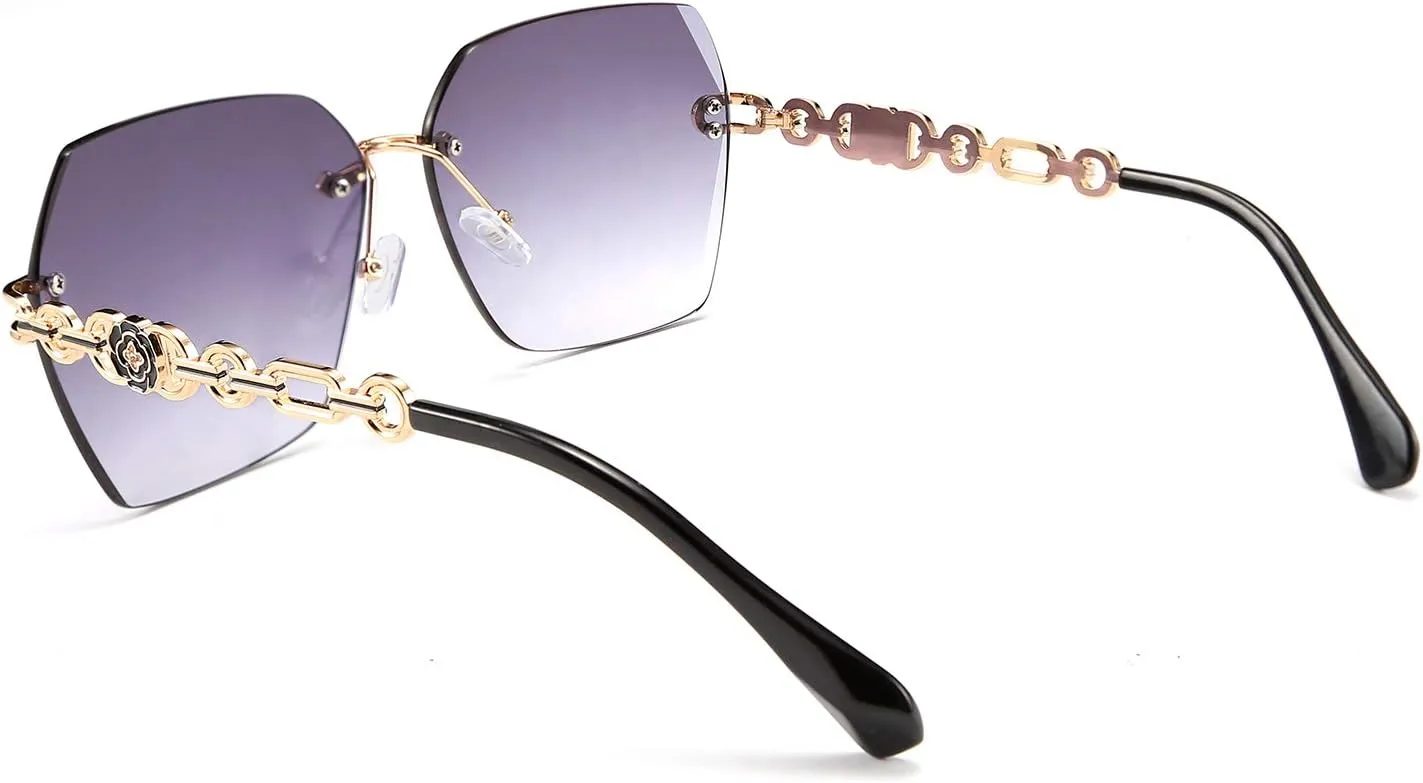 FEISEDY Classic Rimless Sunglasses Women Metal Frame Diamond Cutting Lens Sun Glasses B2567