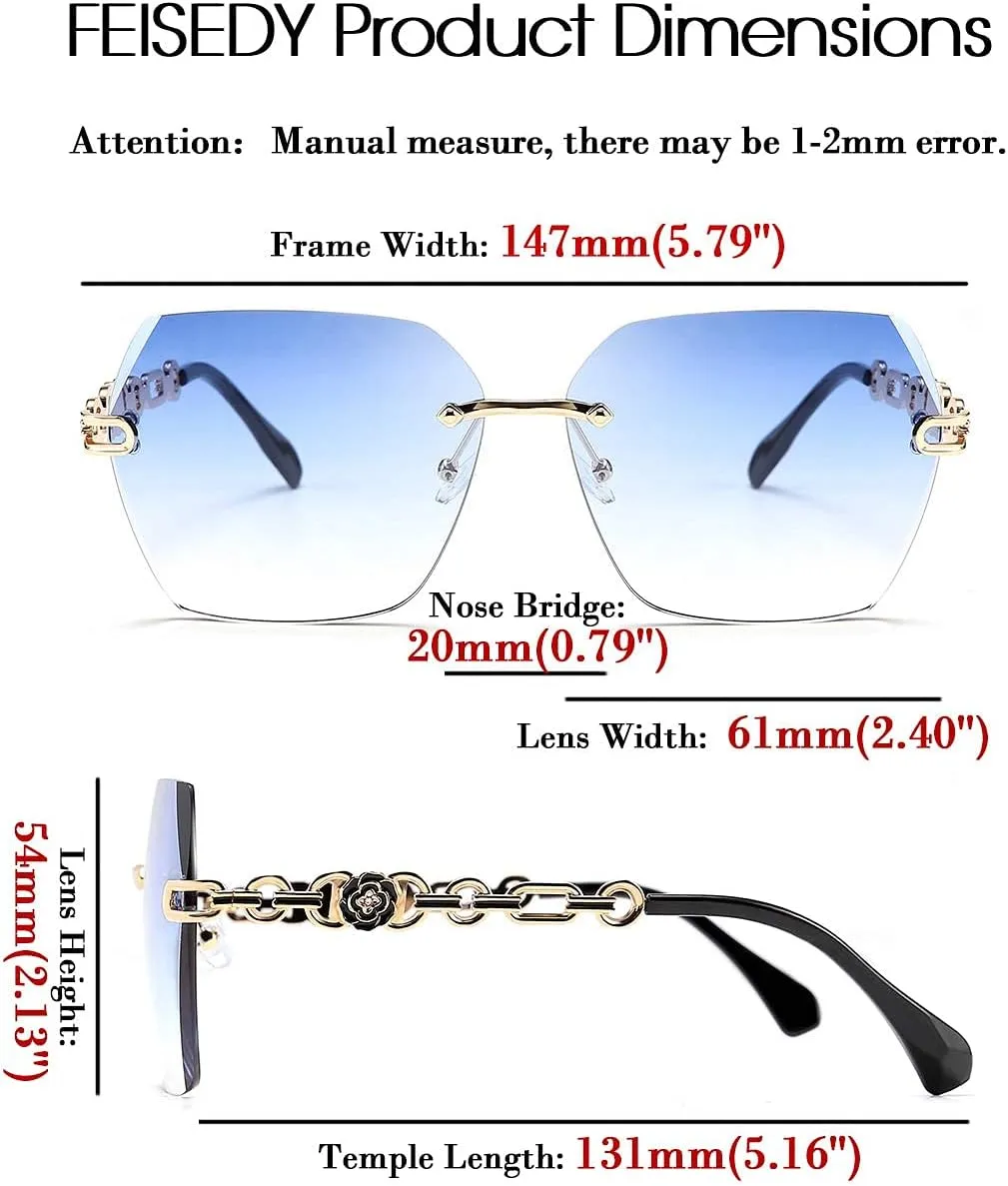 FEISEDY Classic Rimless Sunglasses Women Metal Frame Diamond Cutting Lens Sun Glasses B2567