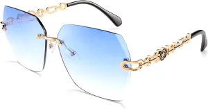 FEISEDY Classic Rimless Sunglasses Women Metal Frame Diamond Cutting Lens Sun Glasses B2567