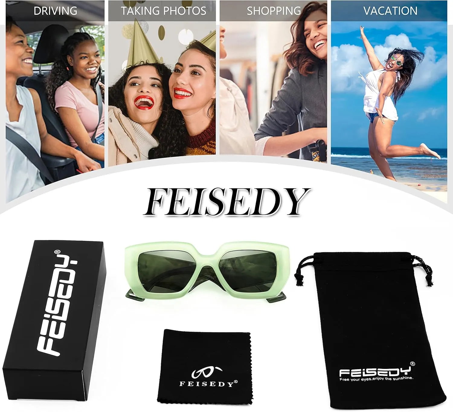 FEISEDY Oversized Square Sunglasses for Women Men Thick Frame Shades B4074