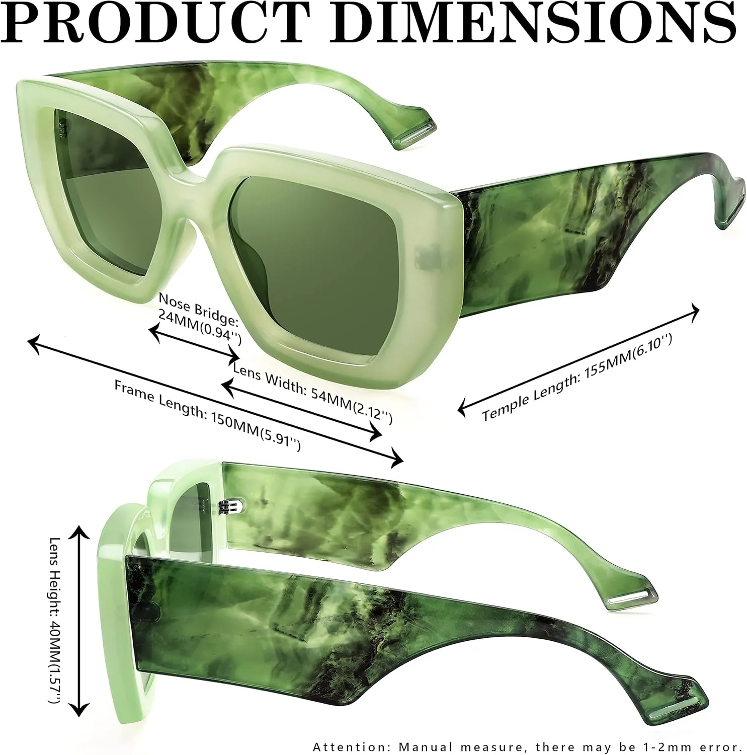 FEISEDY Oversized Square Sunglasses for Women Men Thick Frame Shades B4074