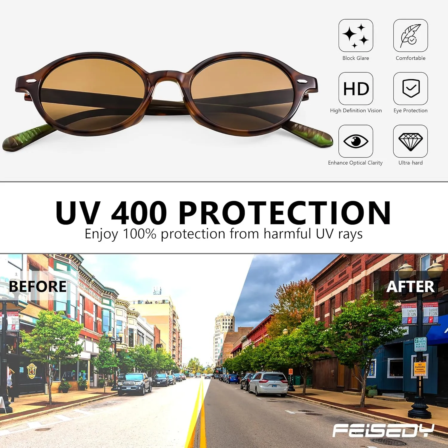 FEISEDY Retro Oval Sunglasses for Women 90s Narrow Round Lightweight Shades Y2k Trendy Sunnies B1171