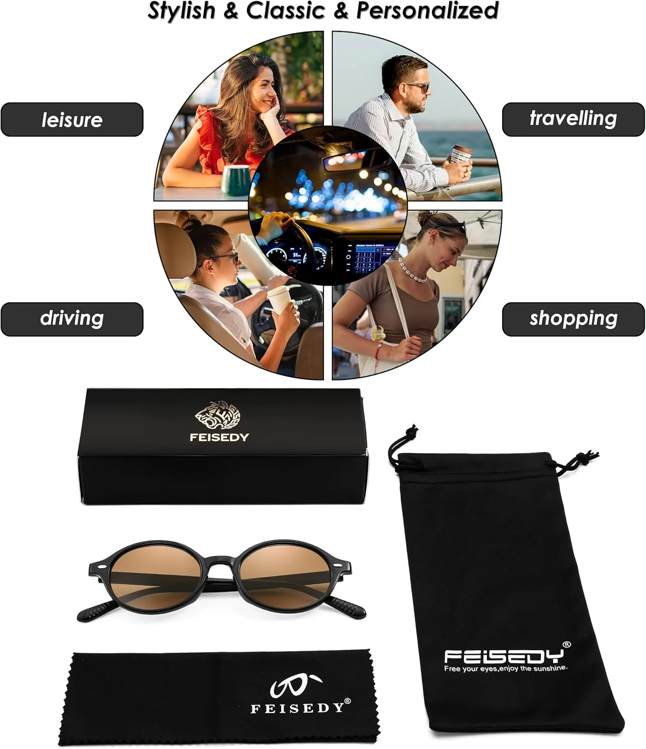 FEISEDY Retro Oval Sunglasses for Women 90s Narrow Round Lightweight Shades Y2k Trendy Sunnies B1171