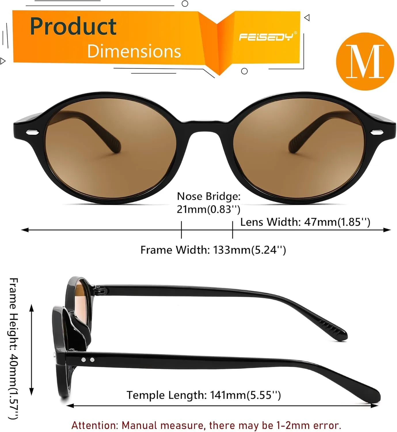 FEISEDY Retro Oval Sunglasses for Women 90s Narrow Round Lightweight Shades Y2k Trendy Sunnies B1171