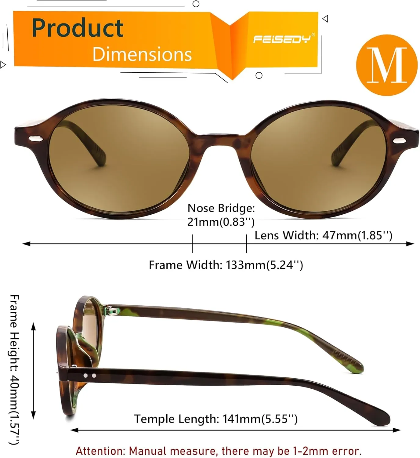 FEISEDY Retro Oval Sunglasses for Women 90s Narrow Round Lightweight Shades Y2k Trendy Sunnies B1171