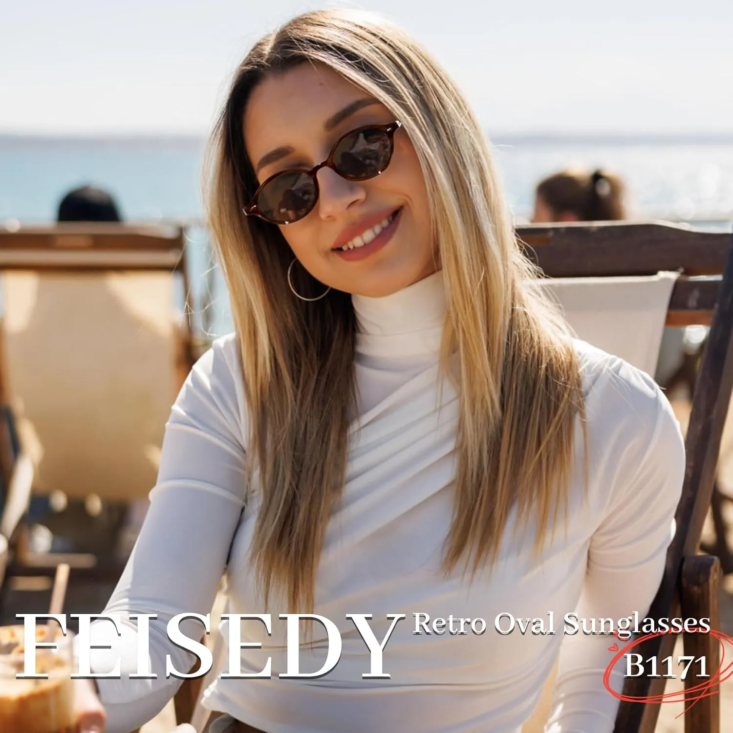 FEISEDY Retro Oval Sunglasses for Women 90s Narrow Round Lightweight Shades Y2k Trendy Sunnies B1171