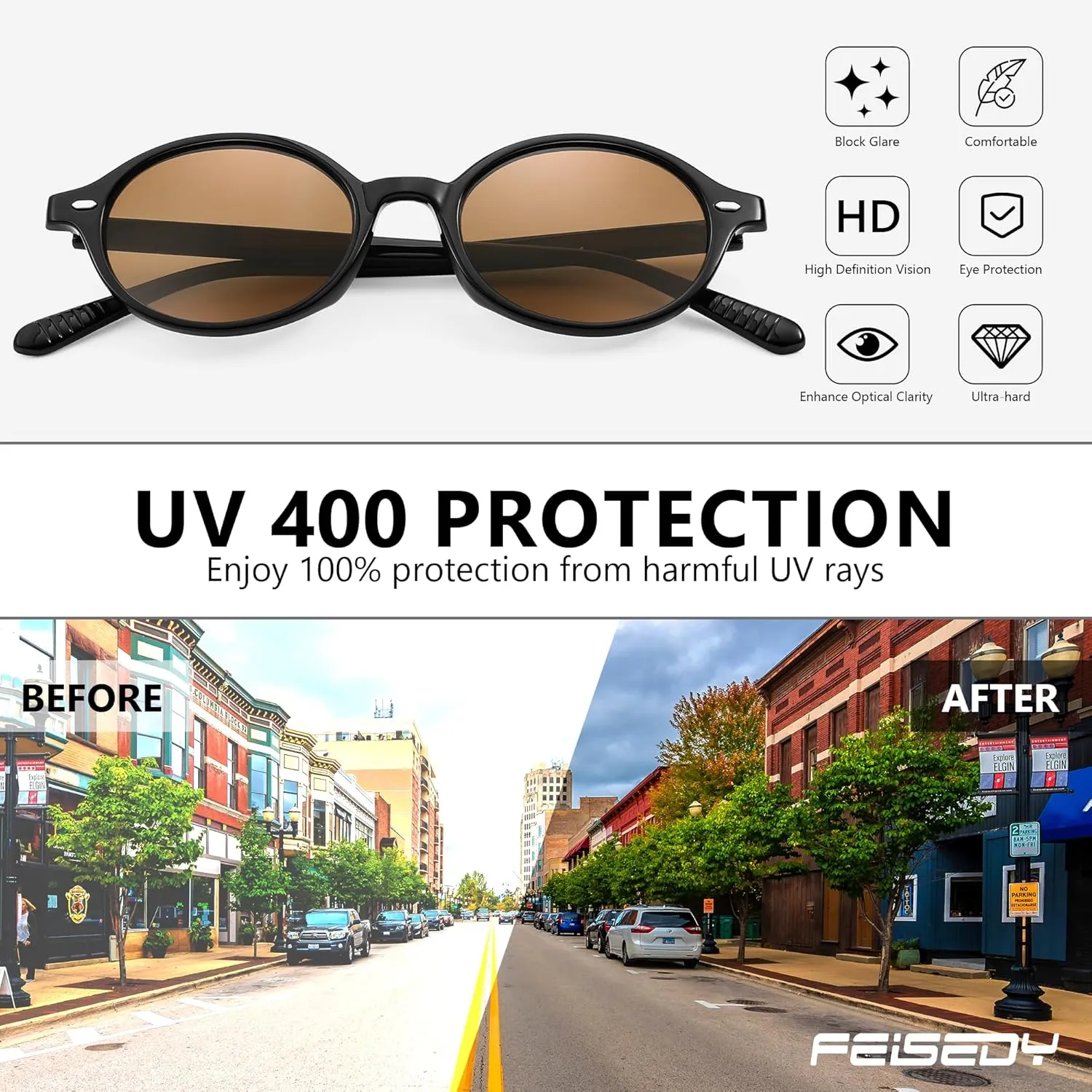 FEISEDY Retro Oval Sunglasses for Women 90s Narrow Round Lightweight Shades Y2k Trendy Sunnies B1171