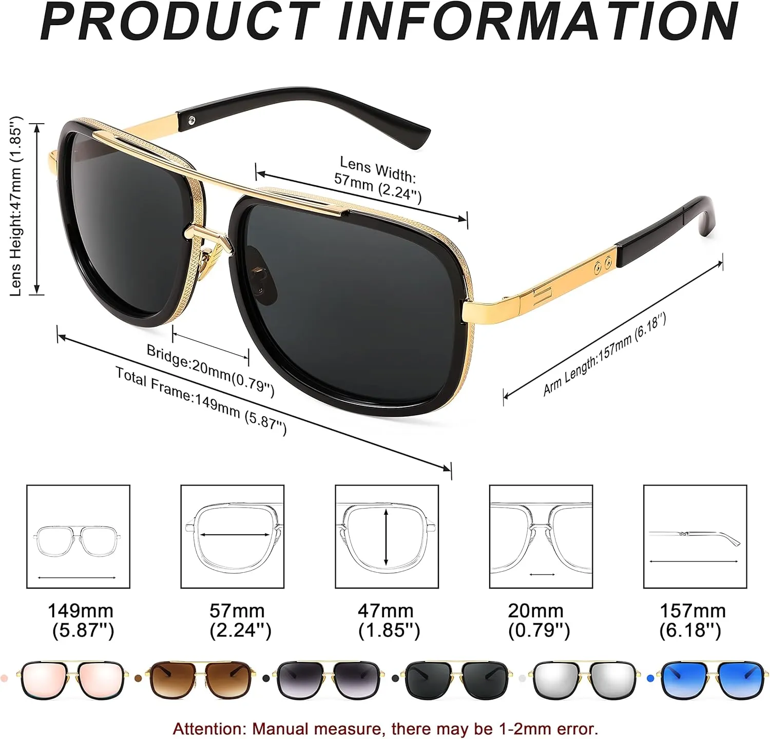FEISEDY Retro Trendy Aviator Sunglasses Women Men Classic Vintage Square Sunglasses 70s Large Metal Shades B2321