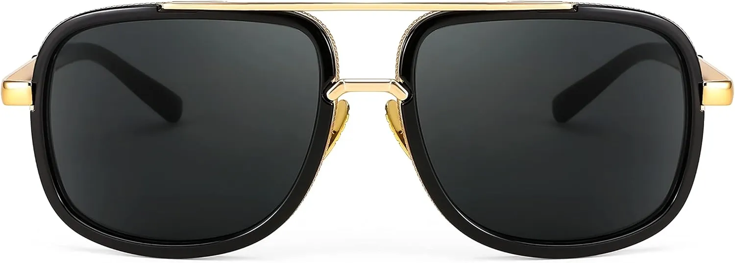 FEISEDY Retro Trendy Aviator Sunglasses Women Men Classic Vintage Square Sunglasses 70s Large Metal Shades B2321