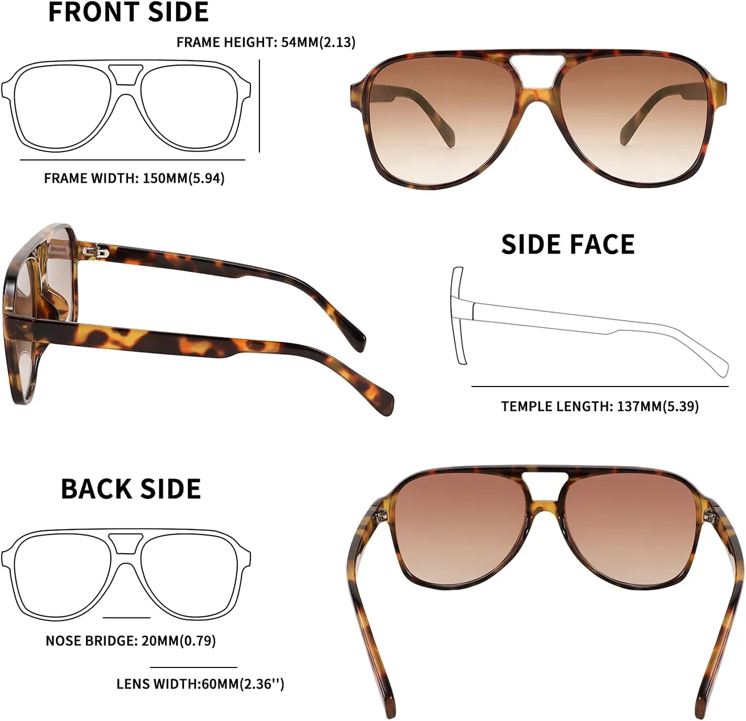 FEISEDY Vintage Retro 70s Plastic Aviator Sunglasses Women Men Classic Large Squared Frame B2751