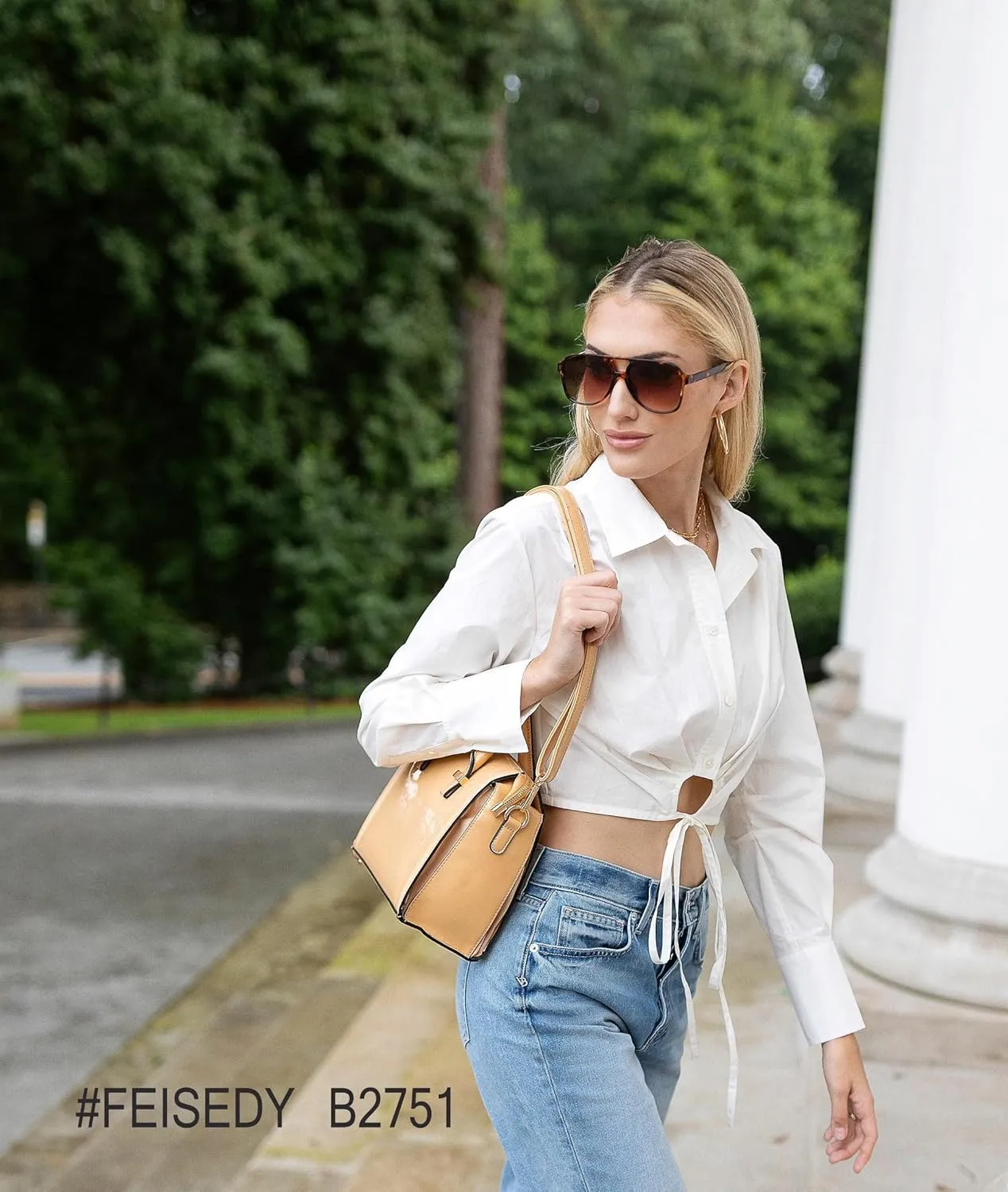 FEISEDY Vintage Retro 70s Plastic Aviator Sunglasses Women Men Classic Large Squared Frame B2751