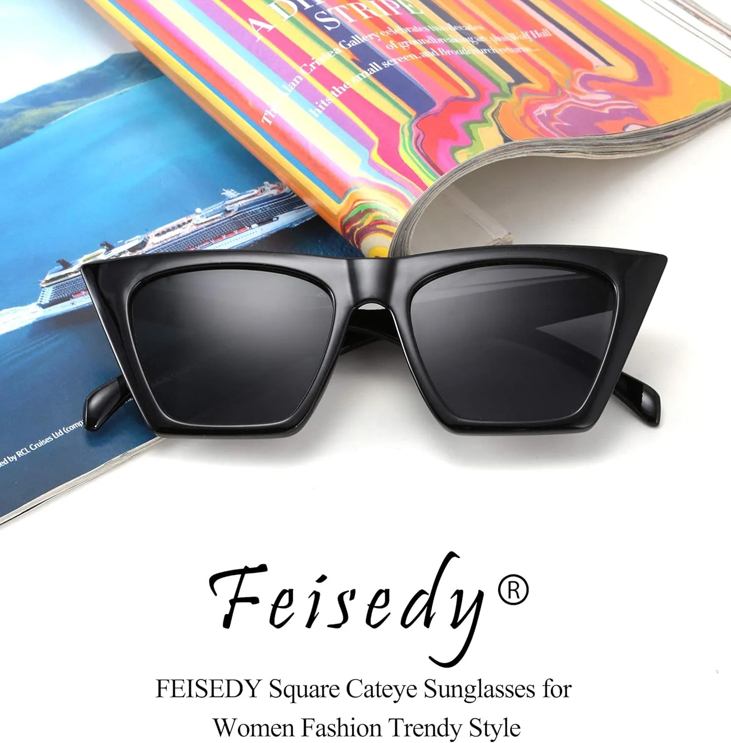 FEISEDY Vintage Square Cat Eye Sunglasses Women Trendy Cateye Sunglasses B2473