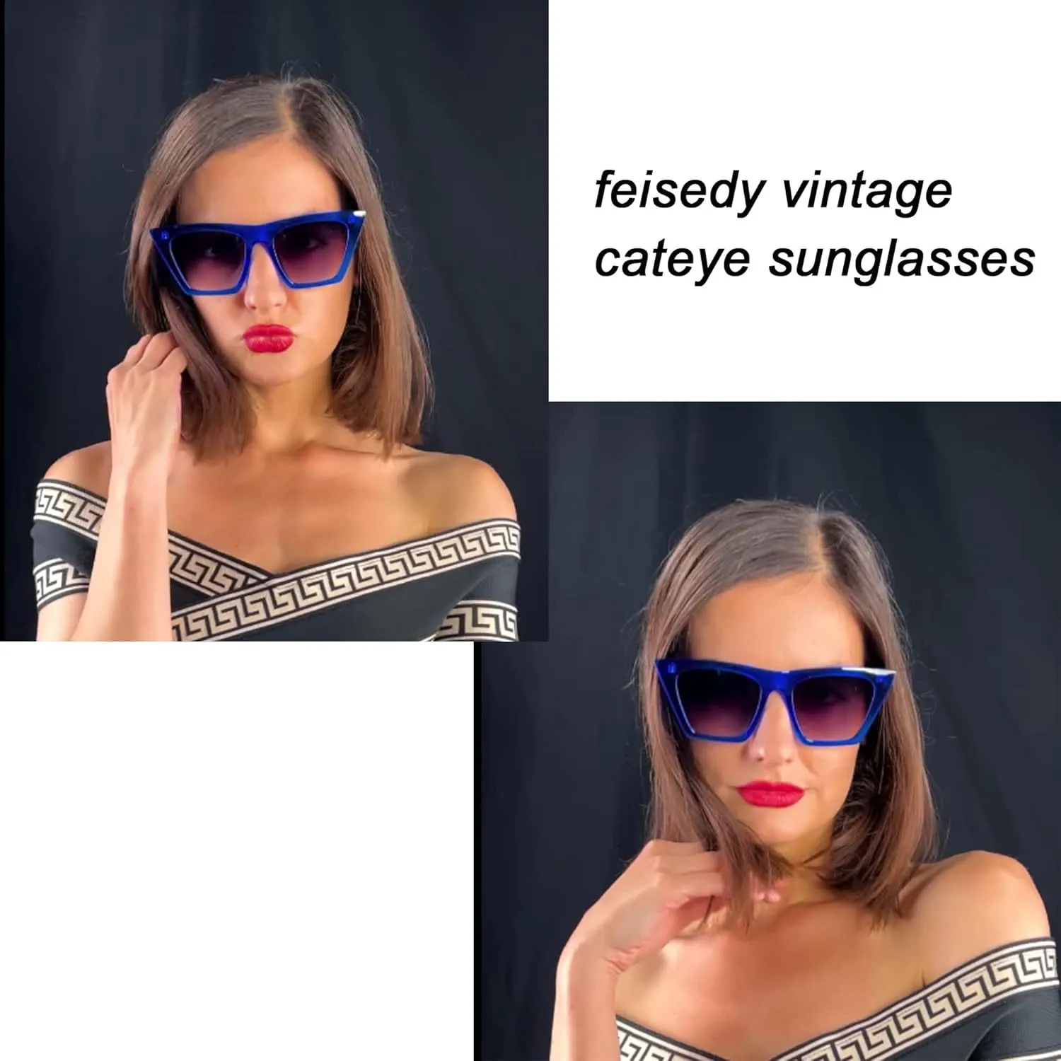 FEISEDY Vintage Square Cat Eye Sunglasses Women Trendy Cateye Sunglasses B2473