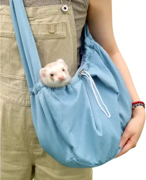 Ferret Sling Carrier - Pet Carrying Bag with Adjustable Strap Hands Free Shoulder Bag Crossbody Travel Slings Soft Small Animal Bonding Pouch Front Backpack for Ferret Rabbit Puppy Kitten (Blue)