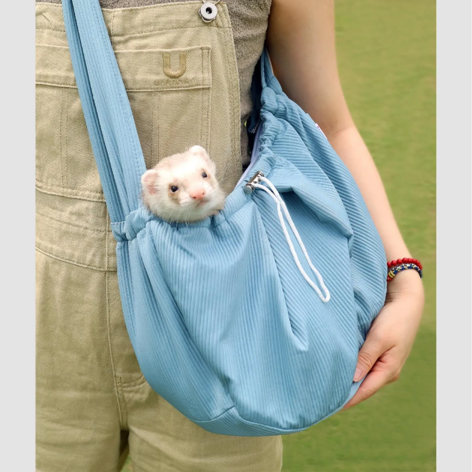 Ferret Sling Carrier - Pet Carrying Bag with Adjustable Strap Hands Free Shoulder Bag Crossbody Travel Slings Soft Small Animal Bonding Pouch Front Backpack for Ferret Rabbit Puppy Kitten (Blue)