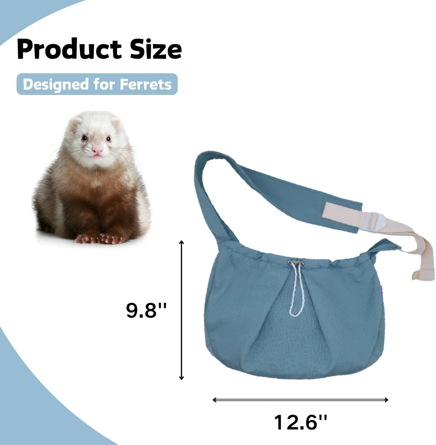 Ferret Sling Carrier - Pet Carrying Bag with Adjustable Strap Hands Free Shoulder Bag Crossbody Travel Slings Soft Small Animal Bonding Pouch Front Backpack for Ferret Rabbit Puppy Kitten (Blue)