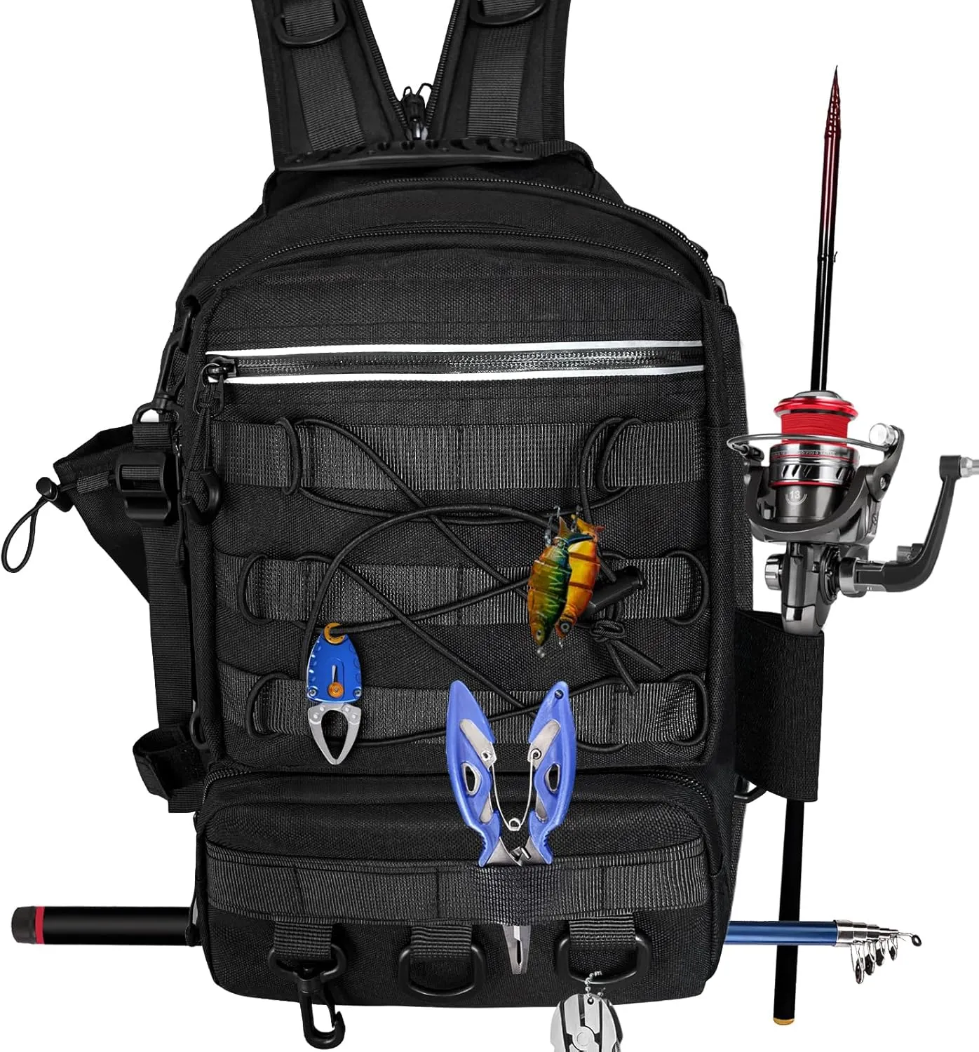 Fishing Backpack with Rod Holder Tackle Box Backpack, Fishing Tackle Bag for Fishing Gear Sling Tackle Storage Bag