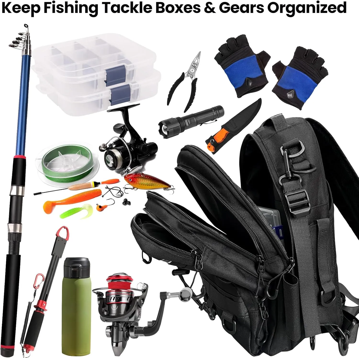 Fishing Backpack with Rod Holder Tackle Box Backpack, Fishing Tackle Bag for Fishing Gear Sling Tackle Storage Bag