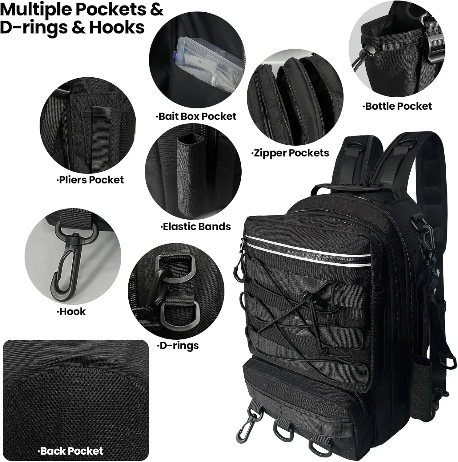 Fishing Backpack with Rod Holder Tackle Box Backpack, Fishing Tackle Bag for Fishing Gear Sling Tackle Storage Bag