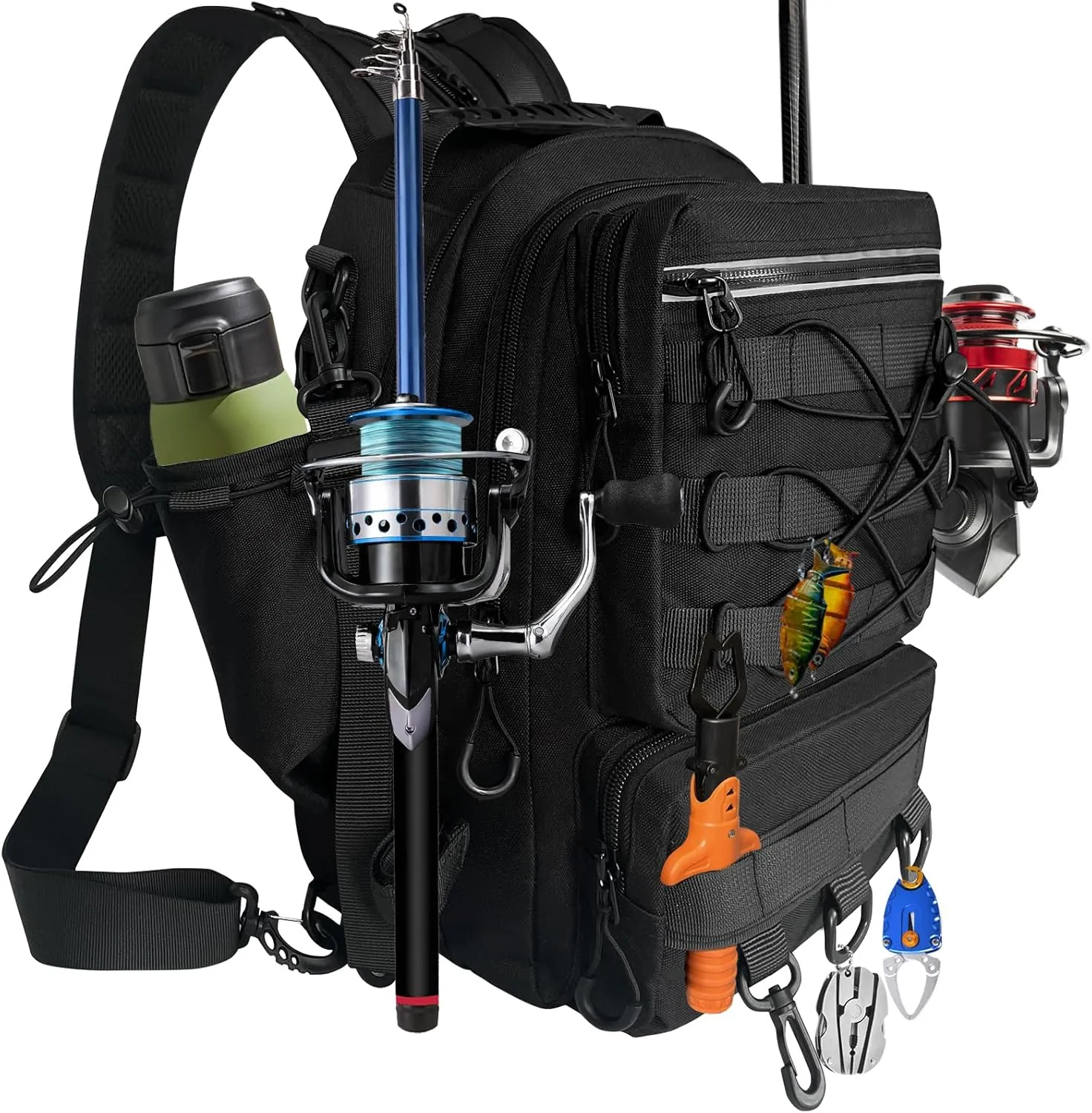 Fishing Backpack with Rod Holder Tackle Box Backpack, Fishing Tackle Bag for Fishing Gear Sling Tackle Storage Bag