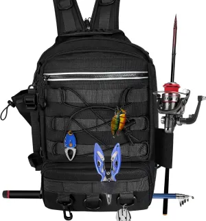 Fishing Backpack with Rod Holder Tackle Box Backpack, Fishing Tackle Bag for Fishing Gear Sling Tackle Storage Bag