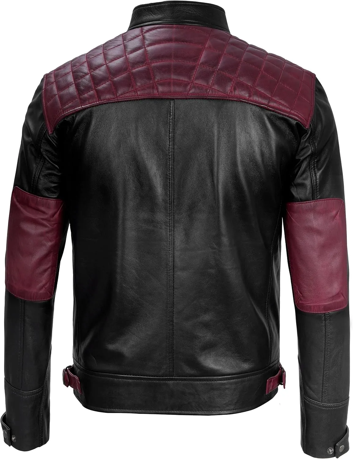 fjackets Real Lambskin Mens Leather Jackets - Quilted Cafe Racer Zip Up Moto Style Leather Jacket Men
