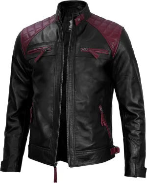 fjackets Real Lambskin Mens Leather Jackets - Quilted Cafe Racer Zip Up Moto Style Leather Jacket Men