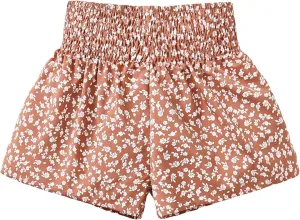 Floerns Girls Elastic Waist Wide Leg Loose Fit Floral Print Paperbag Shorts