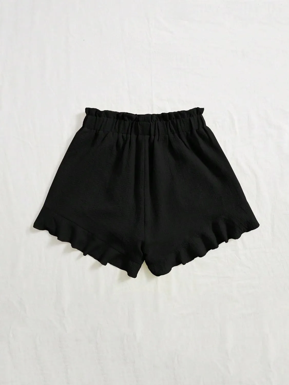 Floerns Women's Boho Paperbag Waist Ruffle Hem Elastic High Waist Cropped Shorts