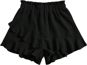Floerns Women's Boho Paperbag Waist Ruffle Hem Elastic High Waist Cropped Shorts