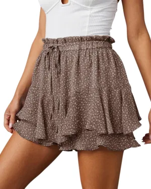 Flowy Shorts for Women Casual Boho Floral Skorts Ruffle Mini Skirts Running Tennis Butterfly Chiffon Shorts