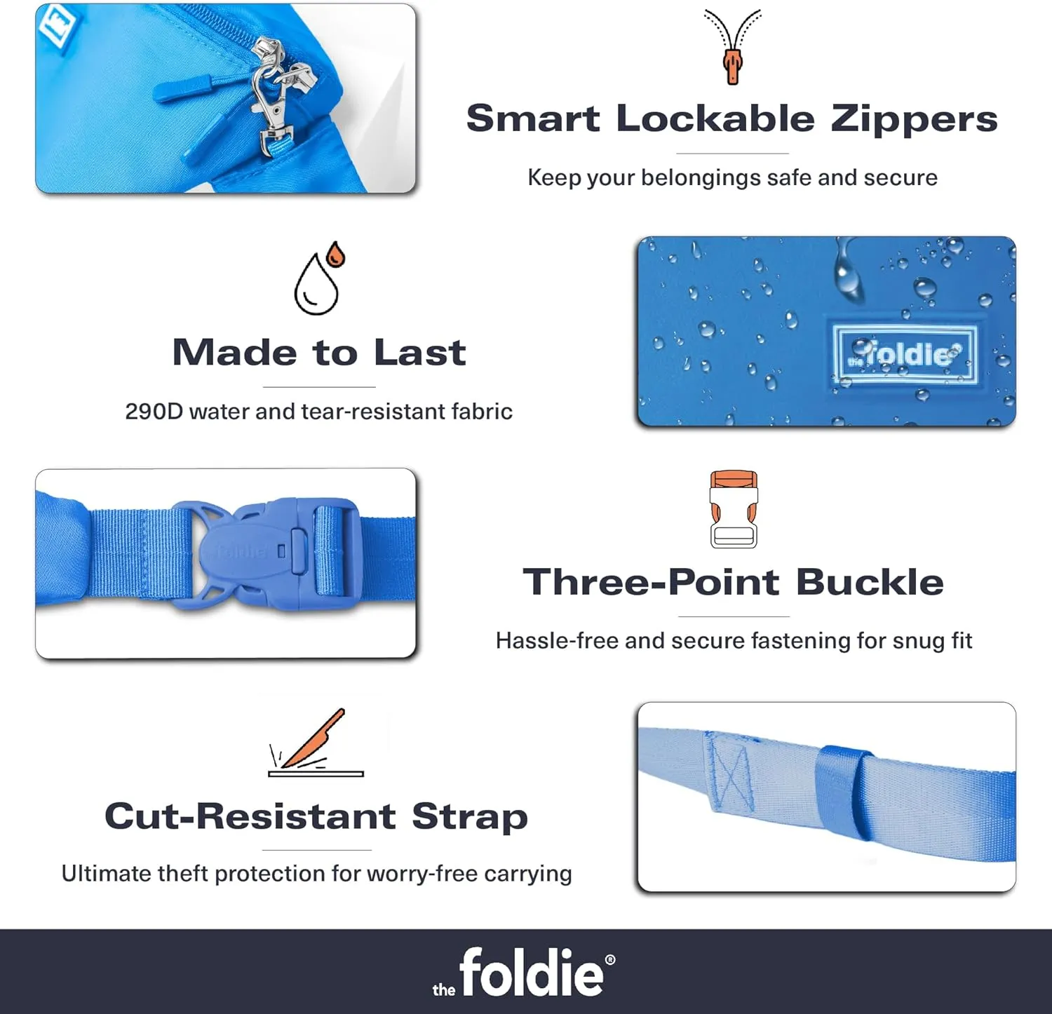 Foldable Crossbody Bags for Women & Men - Anti-Theft RFID-Safe Fanny Pack with Smart Lockable Zippers and Cut-Resistant Strap - Lightweight Waist Pack for Travel & Everyday Use - Azure