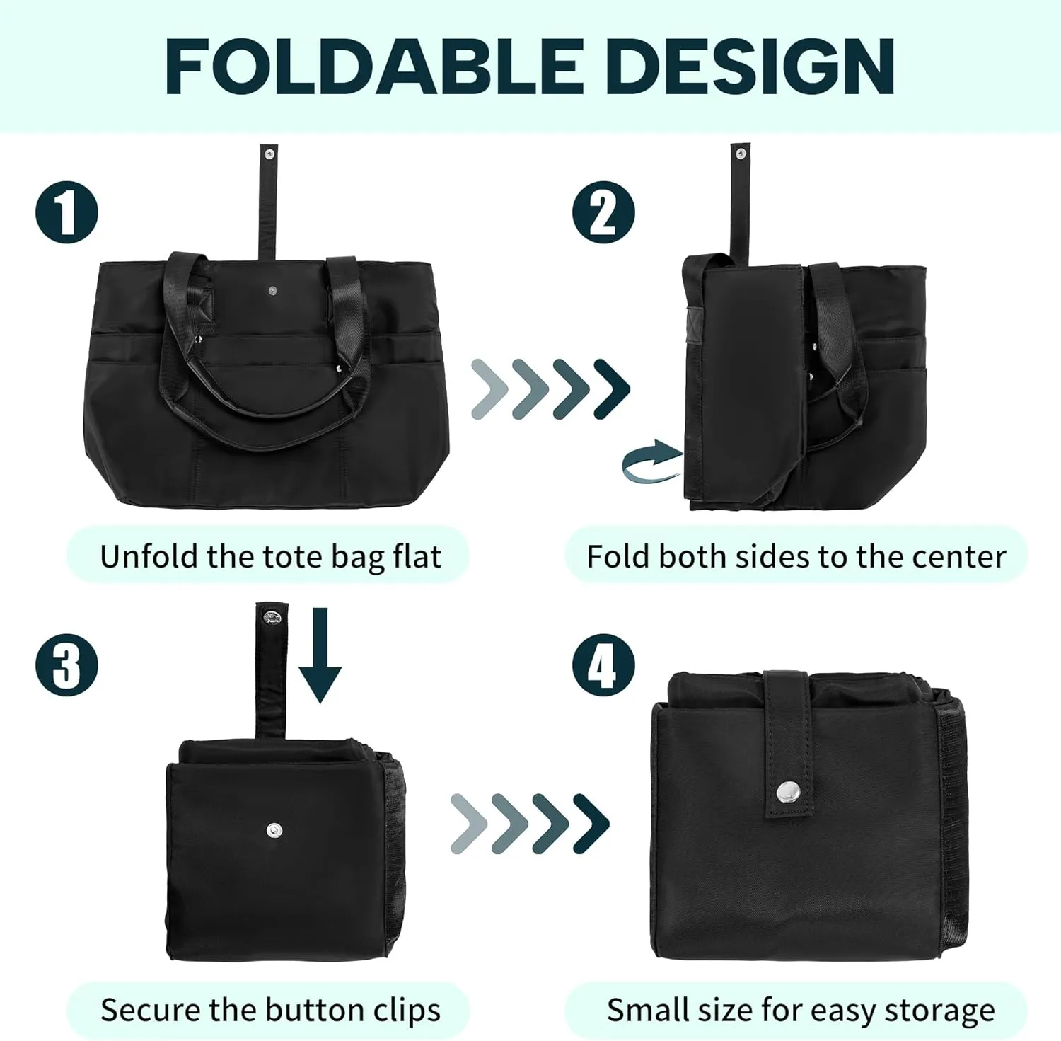 Foldable Tote Bag for Women, Lightweight Shoulder Bag With Compartment and Zipper for Travel, Work, Outdoor