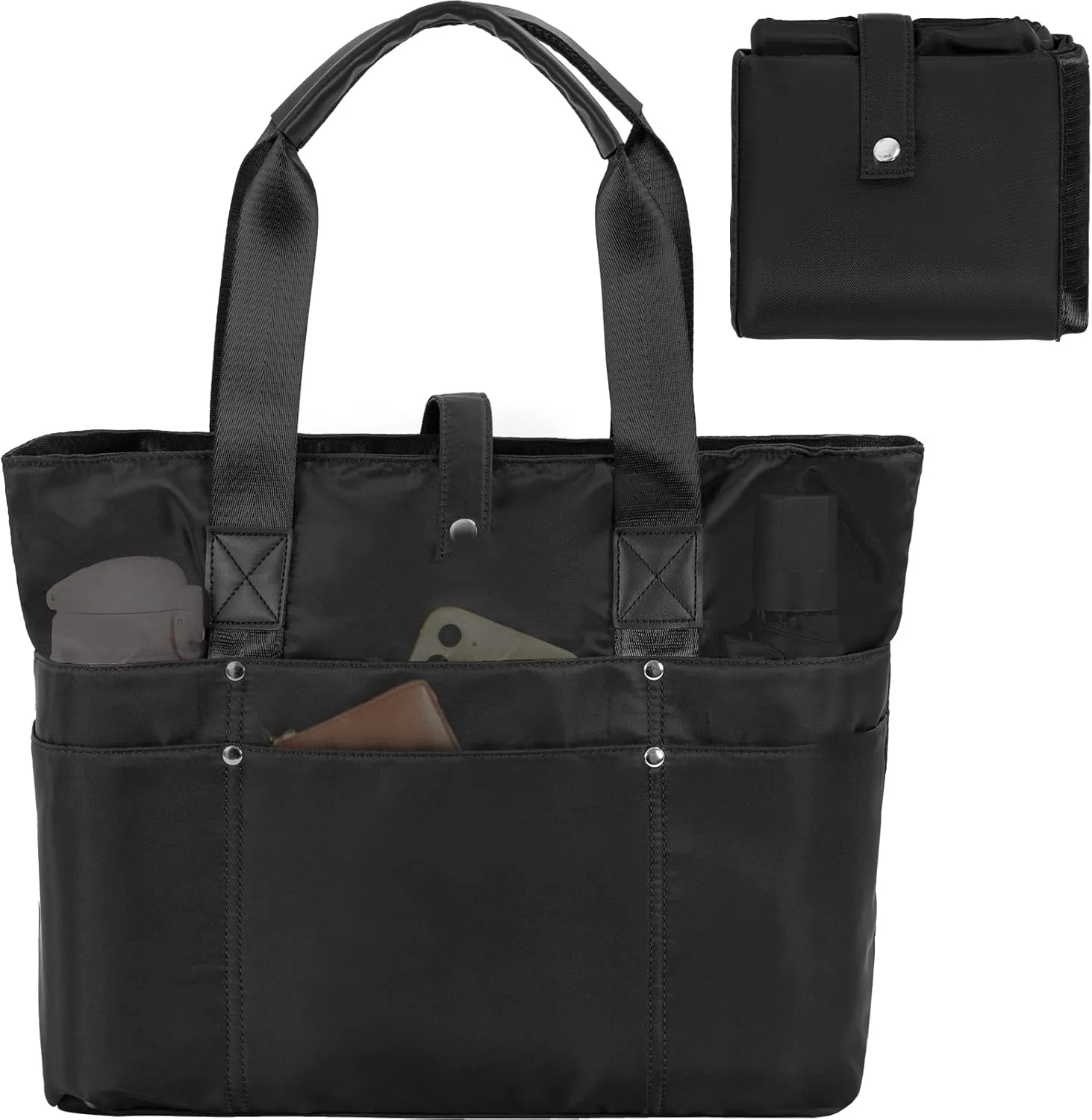 Foldable Tote Bag for Women, Lightweight Shoulder Bag With Compartment and Zipper for Travel, Work, Outdoor