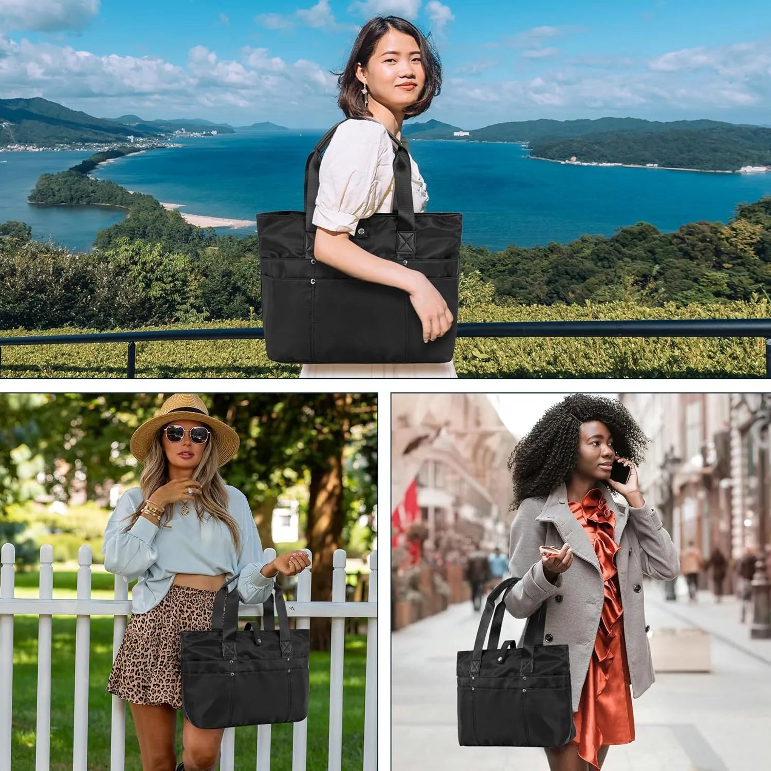 Foldable Tote Bag for Women, Lightweight Shoulder Bag With Compartment and Zipper for Travel, Work, Outdoor