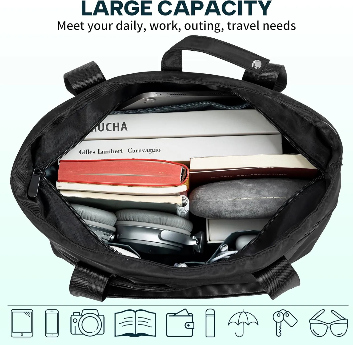 Foldable Tote Bag for Women, Lightweight Shoulder Bag With Compartment and Zipper for Travel, Work, Outdoor