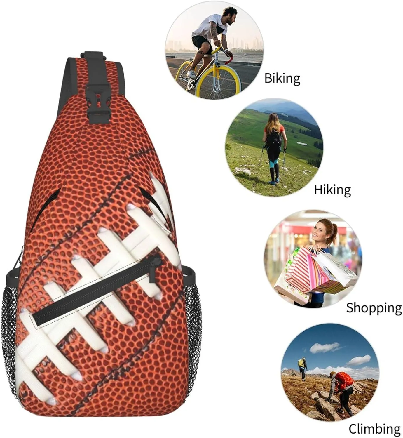 Football Print Sling Bag for Women Crossbody Bag Leather Texture American Football Pattern Sports Ball Sling Backpack for Men Rugby Ball Print Shoulder Bag Gym Sports Travel Hiking Daypack