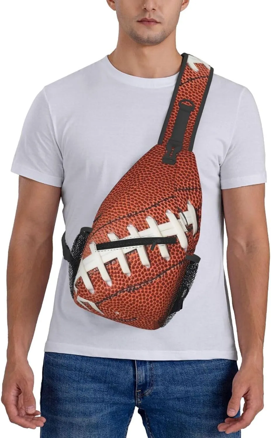 Football Print Sling Bag for Women Crossbody Bag Leather Texture American Football Pattern Sports Ball Sling Backpack for Men Rugby Ball Print Shoulder Bag Gym Sports Travel Hiking Daypack