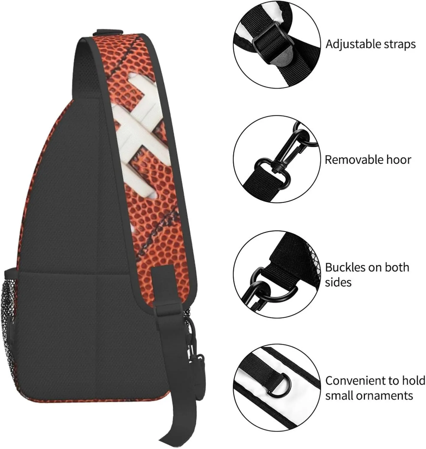 Football Print Sling Bag for Women Crossbody Bag Leather Texture American Football Pattern Sports Ball Sling Backpack for Men Rugby Ball Print Shoulder Bag Gym Sports Travel Hiking Daypack