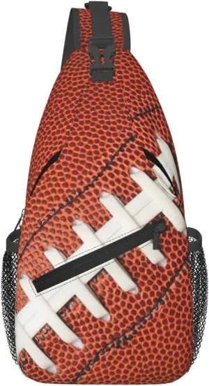 Football Print Sling Bag for Women Crossbody Bag Leather Texture American Football Pattern Sports Ball Sling Backpack for Men Rugby Ball Print Shoulder Bag Gym Sports Travel Hiking Daypack