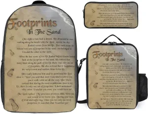FootPrints in THESandPoem Characters Shoulder Backpack Diagonal Lunch Bag Pencil Case Set