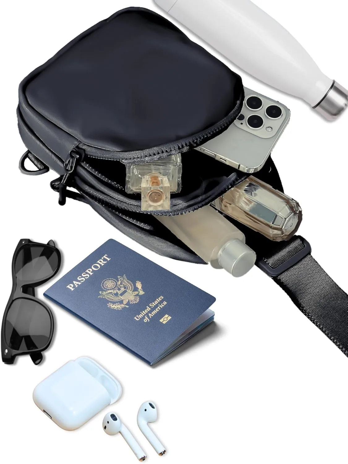 FORZAROCKET Sling Bag Double Compartment w/Long Strap 70" - Crossbody Bag w/Extended Strap - Women Men Fanny Pack - Two-way Durable Zipper - Compact Sling Backpack - Plus Size Friendly, Black