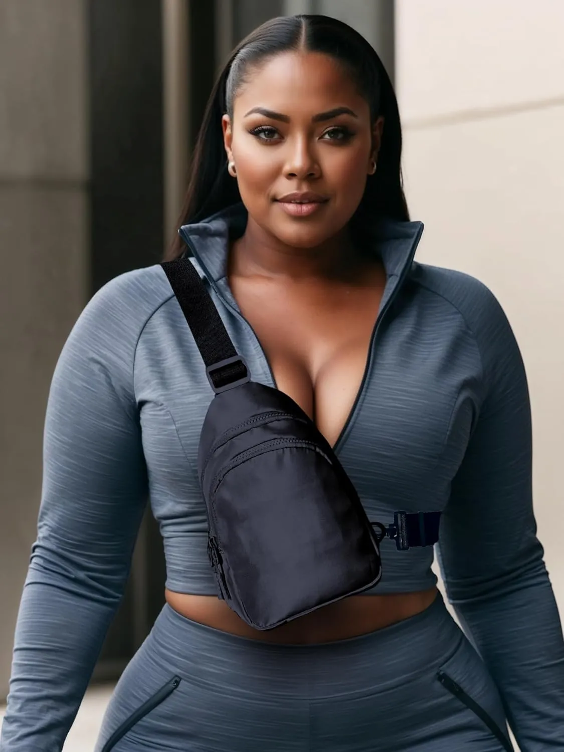FORZAROCKET Sling Bag Double Compartment w/Long Strap 70" - Crossbody Bag w/Extended Strap - Women Men Fanny Pack - Two-way Durable Zipper - Compact Sling Backpack - Plus Size Friendly, Black