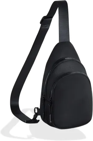 FORZAROCKET Sling Bag Double Compartment w/Long Strap 70" - Crossbody Bag w/Extended Strap - Women Men Fanny Pack - Two-way Durable Zipper - Compact Sling Backpack - Plus Size Friendly, Black