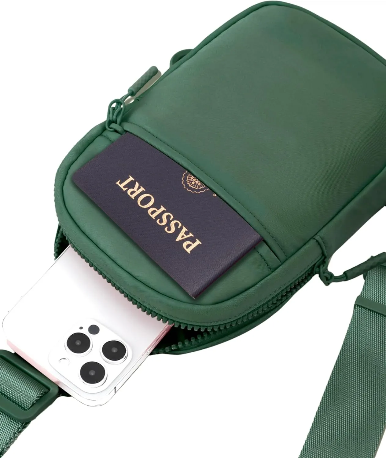 FORZAROCKET Ultralight Sling Bag w/Long Strap 70" – Small Crossbody Bag w/Extended Strap – Women Men Fanny Pack w/Anti-Theft Pocket – Two-Way Durable Zipper – Travel & Plus Size Friendly, Green