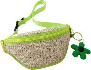 FRCOLOR Straw Belt Bag for Women Woven Shoulder Bag Crossbody Purse Decorative Flower Pendant Straw Material