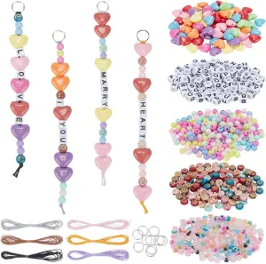 FREEBLOSS 432Pcs DIY Keychain Making Crafts Kits Acrylic Beads Keychain Making Kit Letter Beads Keychain Beaded Keychain Kit Bead Lanyard for DIY Glass Bead Jewelry Keychain Gift